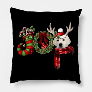 Christmas Joy Dwarf Stocking Reindeer White Labrador Pillow