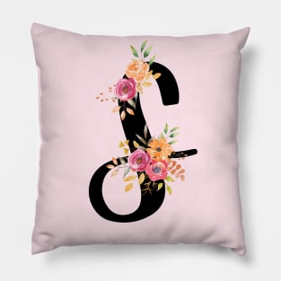 Letter S With Watercolor Floral Wreath Pillow