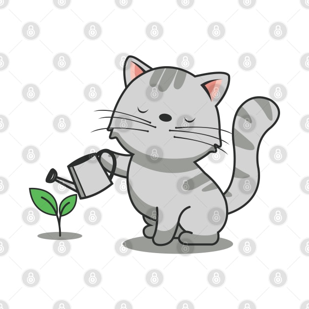 Cute Cat Watering Plants by Luna Illustration