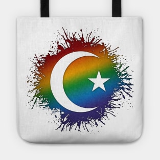 Paint Splatter LGBTQ Pride Rainbow Star and Crescent Symbol Tote