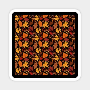 Autumn Pattern No 01 - Black - Warm Fall Leaves Pattern Motifs Magnet