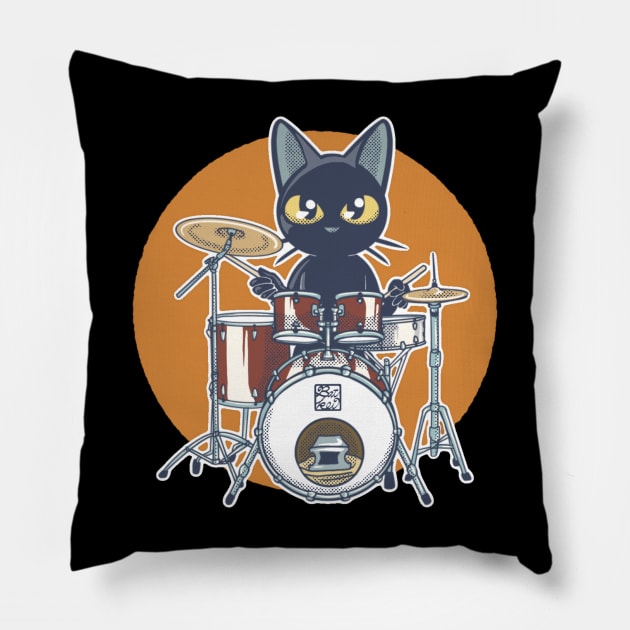 Cat Drummer Pillow by BATKEI