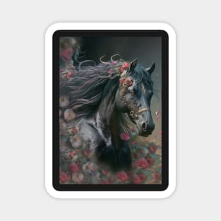 Black Horse in Flowers Card Magnet