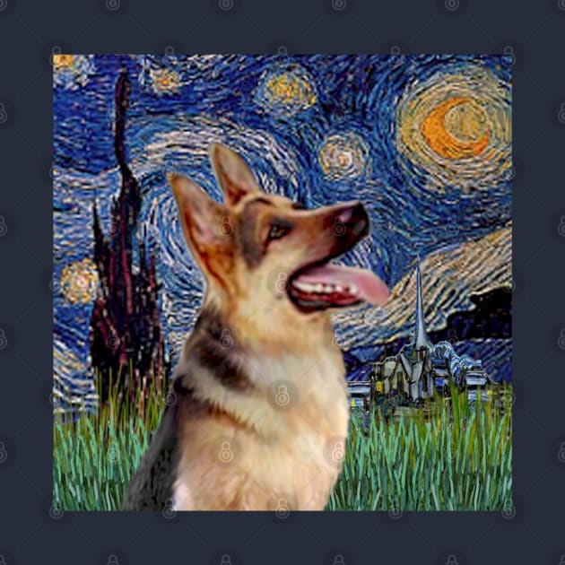 Starry Night by Van Gogh Adapted to Include a German Shepherd by Dogs Galore and More