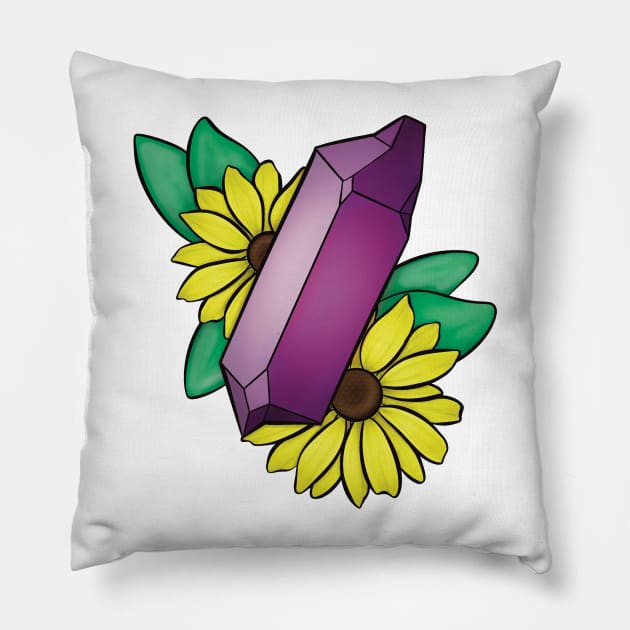 Amethyst and Yellow Flowers Pillow by Gwenpai