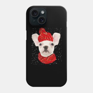 White French Bulldog Wearing Red Hat And Scarf Christmas Phone Case