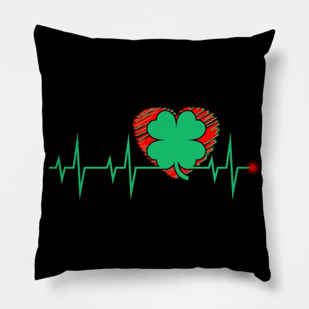 Shamrock Heartbeat, Funny St Patrick's Day Pillow by adik