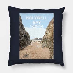 Holywell Bay Cornwall. Cornish gift. Travel poster Pillow