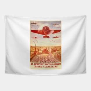 Long Live Mighty Aviation! SOVIET PROPAGANDA Art Vintage Airplane Tapestry