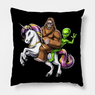 Bigfoot Alien Riding Unicorn Pillow