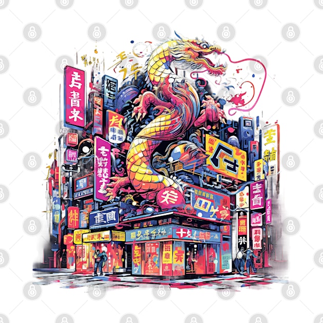 Colorful City Scene and a Dragon by KUH-WAI-EE