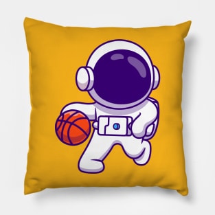 Cute Astronaut Playing Basketball Cartoon Pillow