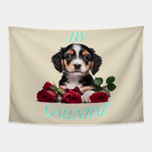 Bed of roses Galentines puppy Tapestry