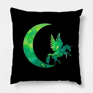 Green Crescent Moon and Unicorn Pillow