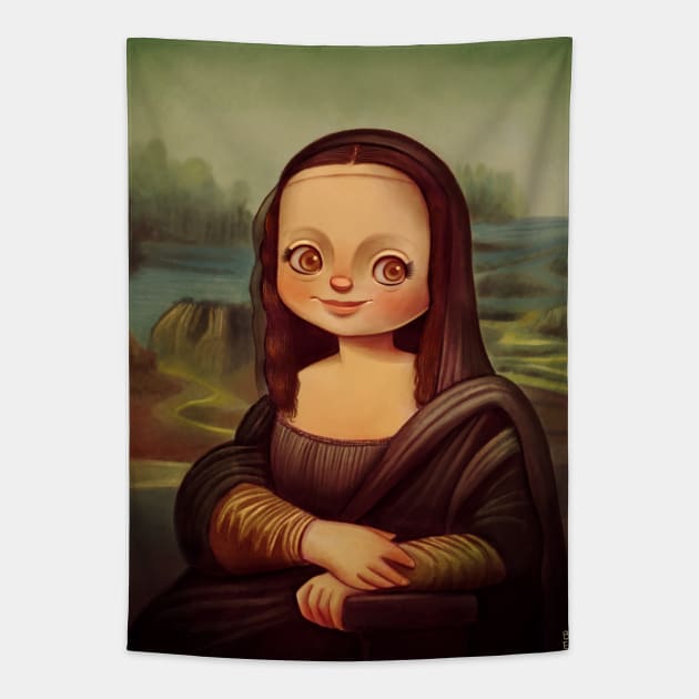 Cute Version of Mona lisa Masterpiece Art History Gift Tapestry by basselelkadi