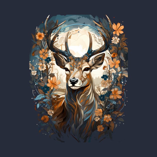 Tranquil Christmas Winter Stag in Shades of Blue by Pixelchicken