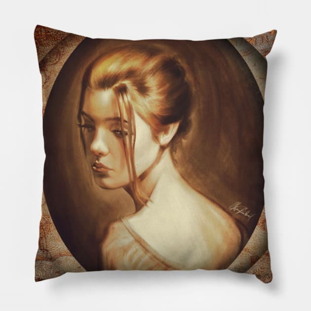 Framed portrait of a girl Pillow by Artofokan