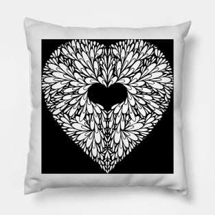 Black and White Blossoming Heart Pillow