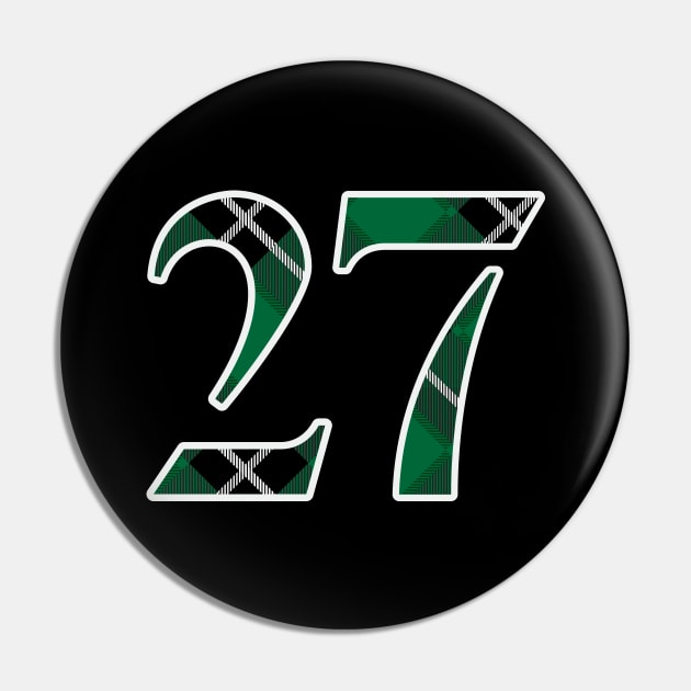 27 Sports Jersey Number Green Black Flannel Pin by Design_Lawrence