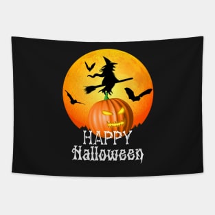 Flying Witch Jack O Lantern Happy Halloween Tapestry