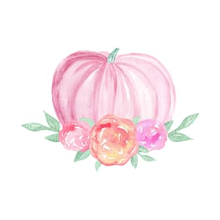 Watercolor pink pumpkin with floral T-Shirt