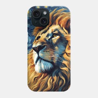 Lion Animal Portrait Painting in a Van Gogh Starry Night Art Style Phone Case