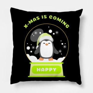 Xmas Is Coming Happy Penguin (Yellow) Pillow