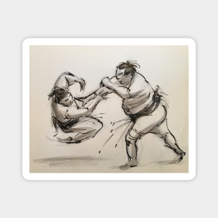 Sumo #7 - Sumo wrestlers ink wash painting on paper Magnet