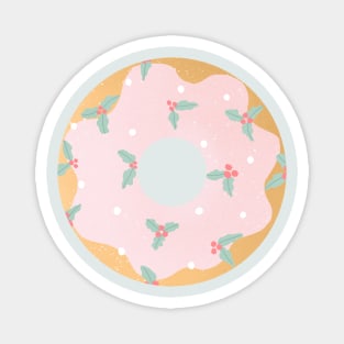 Mint and pink Christmas holly donut Magnet