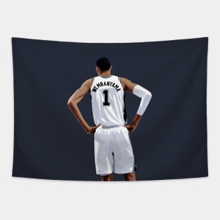 Victor Wembanyama Vector Back White Qiangy Tapestry