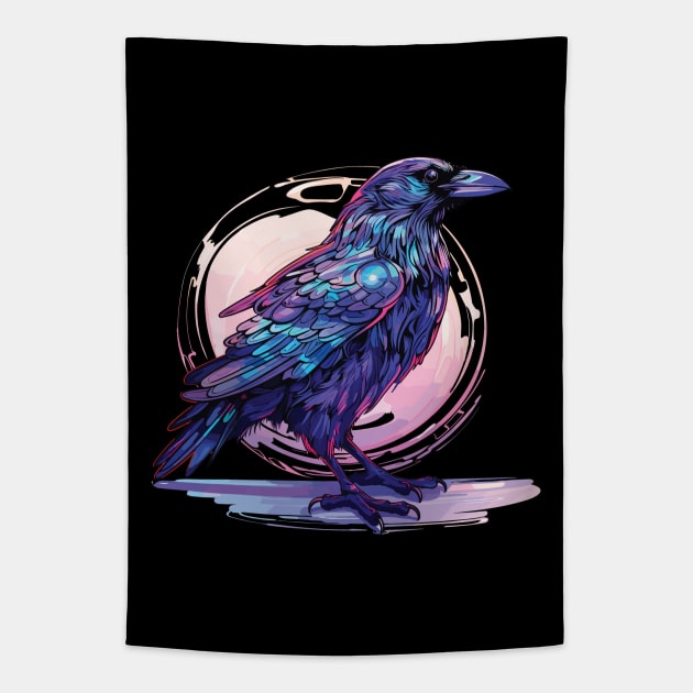 Holographic Raven Halloween Design Tapestry by PaulJus