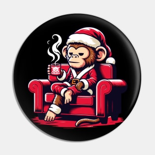 Monkey Drinking Coffee Christmas Pin