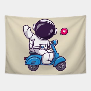 Cute Astronaut Riding Scooter Cartoon Tapestry