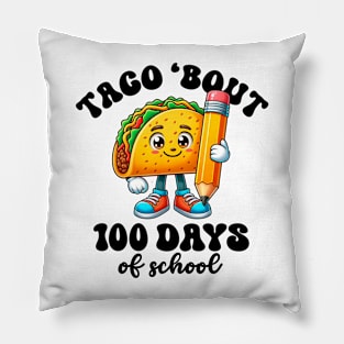 Taco Bout 100 Days of School Funny Retro Groovy Taco Lover Pillow