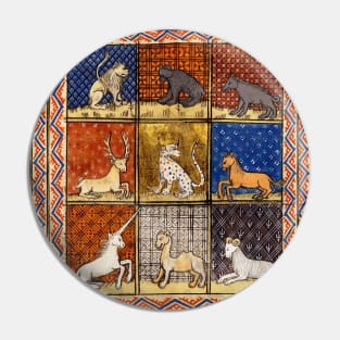 MEDIEVAL BESTIARY FANTASTIC ANIMALS IN GOLD RED BLUE COLORS Pin