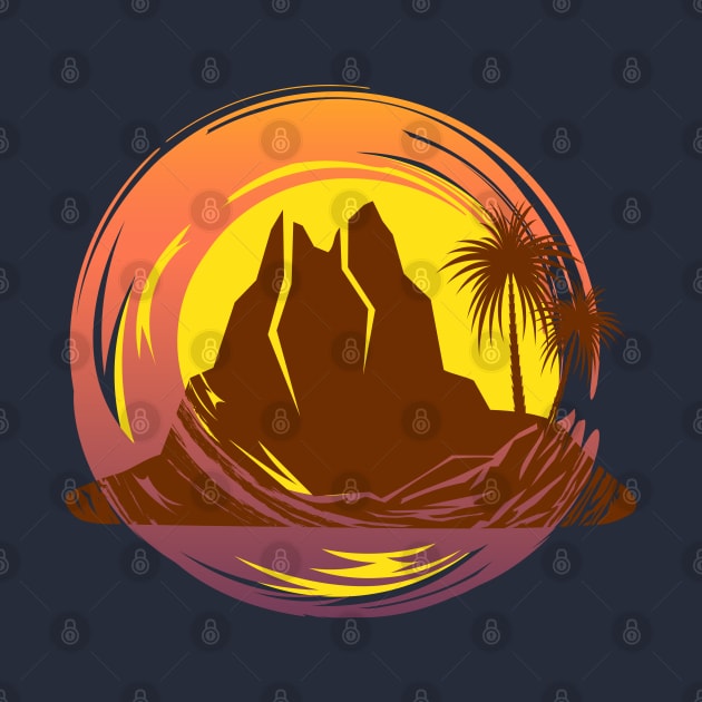 Badge with tropical volcano landscape and palm trees by Cute-Design