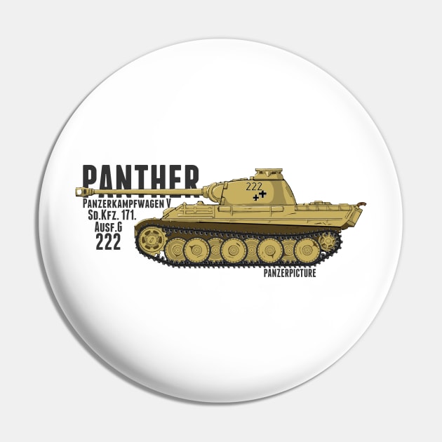 Panther Ausf.G 222 T-Shirt Pin by Panzerpicture