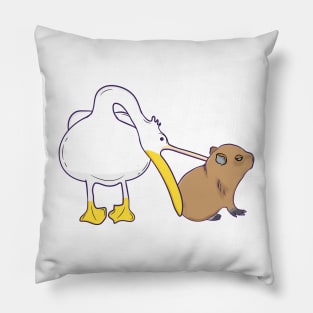 Pelican Tries to Eat Capybara Funny Cute Kawaii Meme Pillow