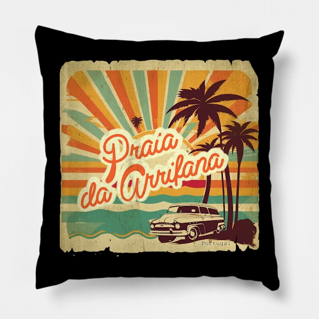 Praia De Arrifiana Beach in Summer Pillow by Itulah Cinta