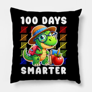 Cute Dinosaur 100 Days Smarter 100th Day Of School Students Teacher Pillow