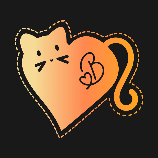 Heart Cat Monogram B in Orange by ArtsByNaty