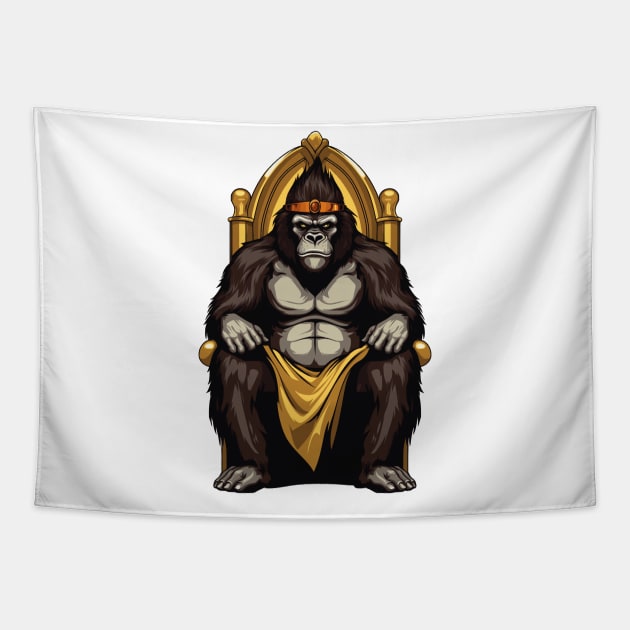 Gorilla on a golden throne Tapestry by maasPat