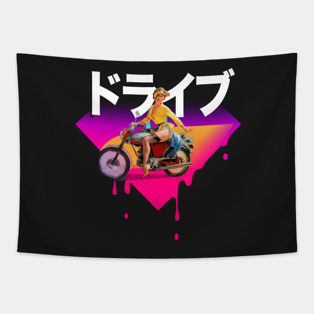 Motorcycle Black Tee Tapestry by Trazzo