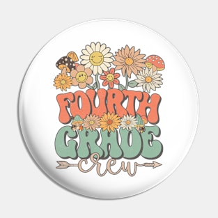 Back To School Retro Groovy Wildflower Fourth Grade Crew Funny Teacher Girls Pin