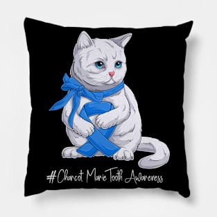 Cute Cat Charcot Marie Tooth Awareness Month Blue Ribbon Survivor Survivor Gift Idea Pillow