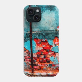Red blue brick wall with lion profile Phone Case