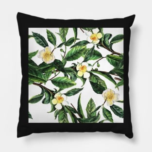 Tea Camellia Watercolor Pattern Pillow