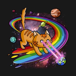 Cute Space Cat Eye Lasers and Rainbow Farts T-Shirt