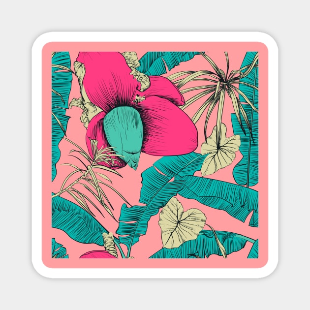 Seamless tropical pattern with banana palms Magnet by Olga Berlet