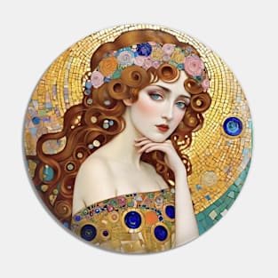 Gustav Klimt's Golden Muse: Inspired Woman in Regal Radiance Pin